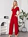 LOOKBOHO Women Jumpsuits 2025 Short Sleeve V Neck Rompers Waist High Waist Wide Leg Pants Dressy Casual One Piece Outfit Red XL
