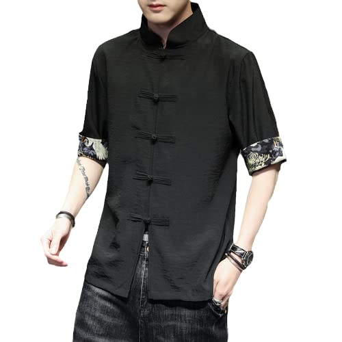 Cuiynice Kimono japonés para Hombre, Camisa Estampada, Ropa de Calle, Disfraz Tradicional de samurái japonés, Disfraz de Kung Fu Tai Chi para Hombre (Negro XXL)