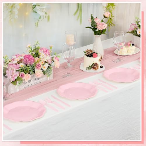Image of NatNarr 30 Pcs Pink Plates, 9 Inch Scalloped Pink Paper Plates Disposable Dinner Plate Dessert Cake Party Plate for Birthday Party, Wedding, Bridal Shower, Baby Shower