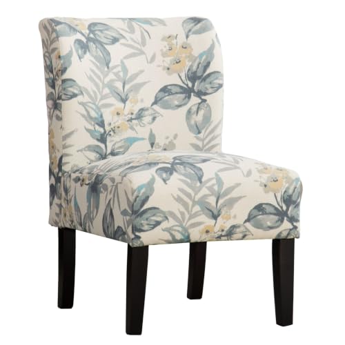 Roundhill Furniture Capa Print abric Armless Contemporary Accent Chair Blue Leaves