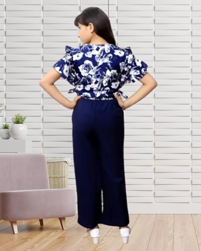 Image of Girls /Kids Printed Floral Designer Top and Palazzo Set Crop Top and Palazzo Set Printed /Fancy Palazzo and top Set for Girls with tie in Waist