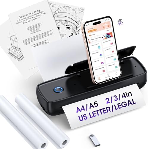 Inkless Portable Printer Wireless for Travel - 504DPI High Resolu...