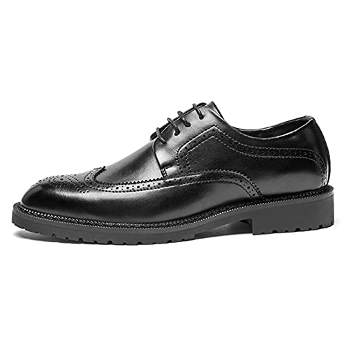 Dress Shoes for Men Lace Up Brogue Wingtips Burnish Round Toe Vegan Leather Block Heel Non Slip Low Top Classic