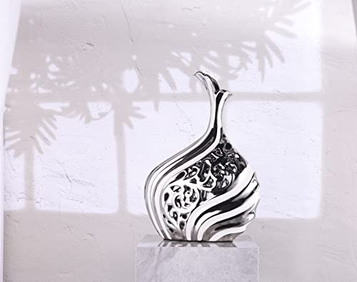 15" Floor Vase, Silver Porcelain Vase, Openwork Pottery Decorative Vase, Unique Dried Pampas Grass Flowers Vase, Large Vase For Living Room Floor, Home Office, Porch Home Center Decoration #TOP6
