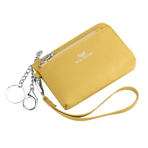 Royal Bagger Women's Genuine Leather RFID Coin Purse for Women, Multi-Zipper Clutch Wallet with Keychain & Wristlet 1903