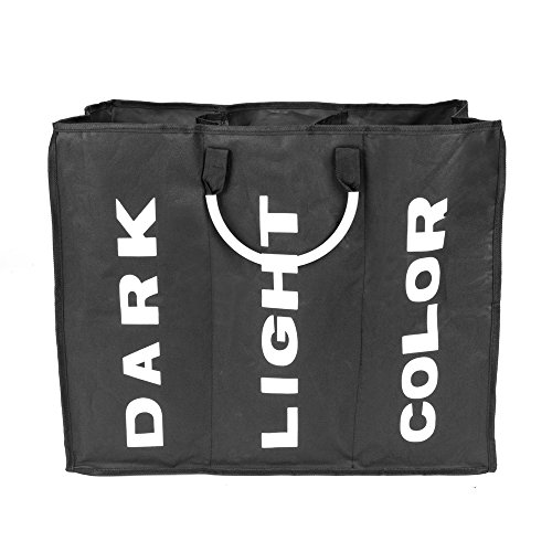 Nuxn 3 Section Laundry Hamper Large Collapsible Laundry Basket Clothes Sorter Durable Oxford Fabric Laundry Bag with Carry Handles Portable Dirty Clothes Hamper for Bathroom