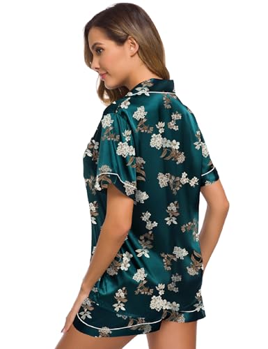 Image of SWOMOG Womens Silk Satin Pajamas Set Short Sleeve Sleepwear Button Down Top and Shorts Loungewear 2 Piece Pjs Set XS-3XL