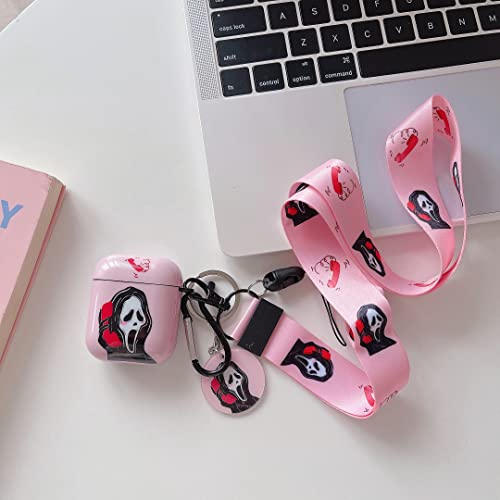 Cartoon Cool Scream Ghost Airpods 2/1 Case,Unique Funny Fun Skull Design Horror Scary ,With Keychain Clip Carabiner And Lanyard,Compatible With Apple Airpod 2/1 #TOP4