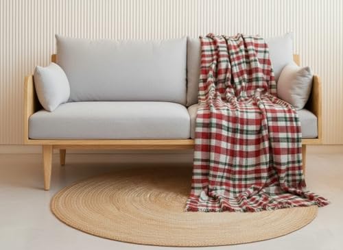 Image of 100% Cotton Waffle Weave Sofa Throw Blanket 50x60 Inches or 125x150 cms Lightweight, Soft & Breathable Couch, Bed or Chair Throw Blanket for Living or Bedroom, Red White Checkered