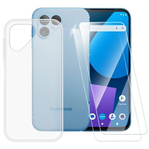 ESACMOT �N���A�P�[�X Fairphone 5 + [2 Pack]�Ή� �X�N���[���v���e�N�^�[ �����K���X �ϏՌ��P�[�X�J�o�[ Fairphone 5 (6.4 �C���`) �p
