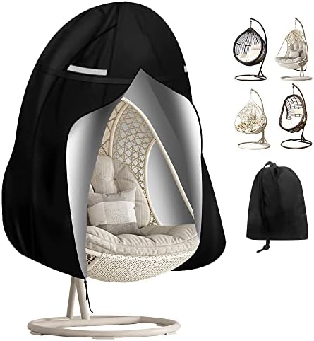 Patio Egg Chair Cover Hanging Outdoor Double Wicker Egg Swing Covers Waterproof Patio Swing Loveseat Dust Protector with Zipper Outdoor Furniture Protector Garden Chair Cover 75" H x 45" D (Black)