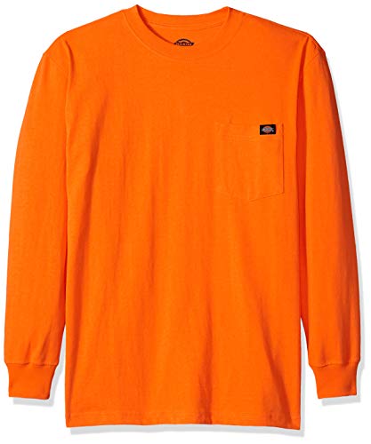 Dickies Men's Long Sleeve Heavyweight Neon Crew Neck Tee, Bright Orange, L
