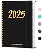2025 Planner, Weekly and Monthly Planner Spiral Bound, Jan 2025 - Dec 2025, Hardcover 2025 Calendar Planner Book with Tabs, Inner Pocket, Perfect for Office Home School Supplies - A5 (6.3' x 8.5'), Black