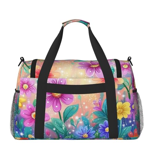 Cartoon Art Flowers Duffle Bag Foldable Travel Tote Bag Carry On Large Weekender Overnight Bags Waterproof Gym Bag For Women Men3