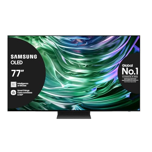 Migliori TV HDR Samsung OLED TV 77' QE77S90DAEXZT, OLED HDR+, Upscaling AI 4K, Processore NQ4 AI GEN2, Motion Xcelerator 144Hz, Design LaserSLim, DVBT-2, Q-Symphony & Dolby Atmos, Black 2024