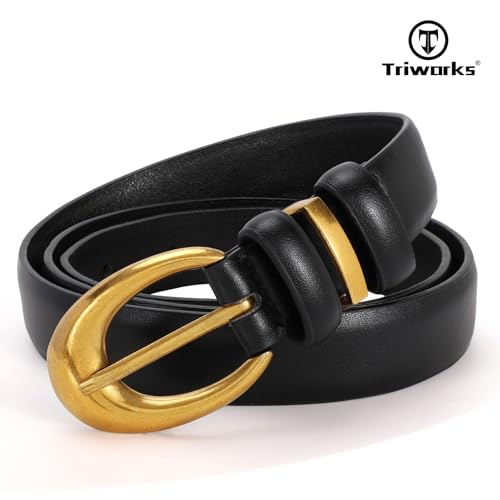 Image of TRIWORKS 2 Pack Women Leather Belt for Jeans Pants Fashion Ladies Faux Leather Belt with Gold Buckle