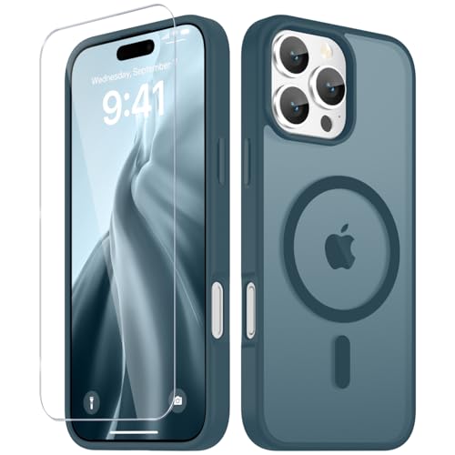Image of YENAPOON for iPhone 16 Pro Max Case, Matte Magnetic Phone Cover [with 1 Screen Protector] [Support for MagSafe] [Shockproof Military Grade Protection] Translucent Frosted Back, Lavender Gray