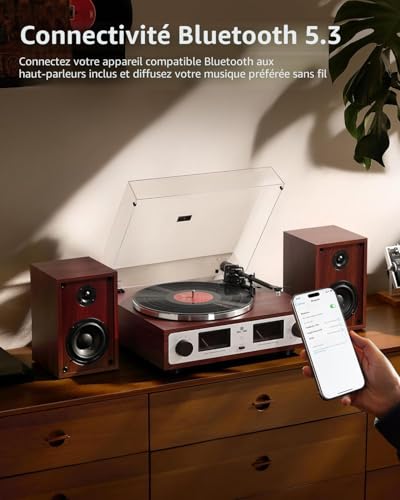 ANGELS HORN Platine Vinyle Bluetooth, Tourne-Disque Vintage avec Enceintes – vue 2