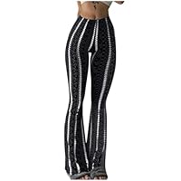 Flare Leggings Yoga Pants Women High Waisted Boho Flare Palazzo Pants Stretch Wide Leg Bell Bottom Yoga Leggings Black-XL