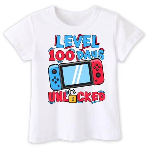 Image of Kids Little Boys Girls 100 Days of School Shirt Short Sleeve Funny Graphic Letters Print Celebration Top