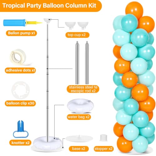 Image of 2 Sets Adjustable Balloon Column Stand Kit with Bases(Orange Teal Blue) | Reusable Stainless Steel Poles, 100 Balloons with Pump, Floor Decor, Graduation Birthday Holiday Anniversary Baby Shower