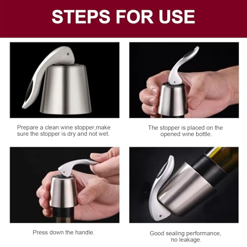 3 stuks wijnflessendoppen, herbruikbaar, wijnaccessoires, wijndop van roestvrij staal, lekvrij om de wijn vers te houden, geschikt voor rode wijn, champagne, mousserende wijn - Afbeelding 5