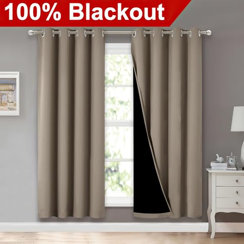 Image of NICETOWN Taupe Full Shade Curtain Panels, Pair of Energy Smart & Noise Blocking Out Blackout Drapes for Dining Room Window, Thermal Insulated Guest Room Lined Window Dressing(Taupe, 52 x 72 inch)
