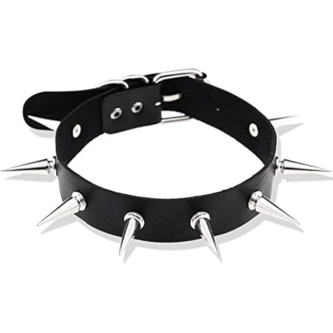 HRLORKC PU Leather Choker Goth Punk Choker O-Ring Spike Rivets and Love Heart Choker Collar Necklace Adjustable (K4) Cover