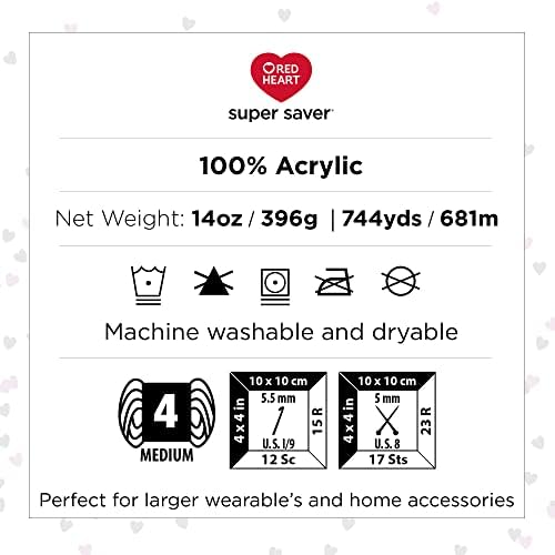 Red Heart Super Saver Jumbo White Yarn - 2 Pack of 396g/14oz - Acrylic - 4 Medium (Worsted) - 744 Yards - Knitting/Crochet - 4
