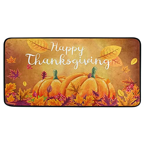 Thanksgiving Rug Kitchen Rugs Runner Happy Thanksgiving With Pumpkin Autumn Leaves Doormat Bath Rugs Mat Non Slip Area Rugs For Bathroom Kitchen Indoor 39" X 20" #TOP1