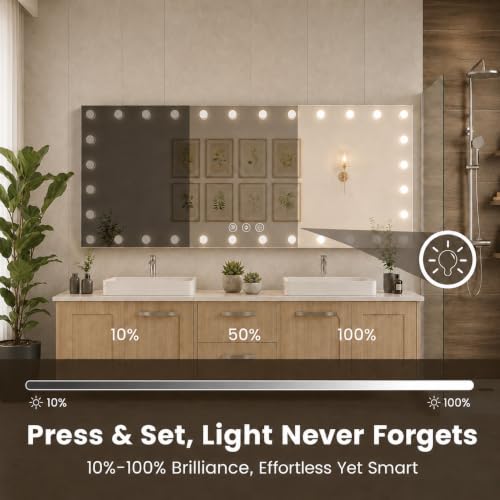 Image of WTTY 84 inchx32 inch Hollywood Vanity Mirror with Lights, Wall-Mounted Makeup Mirror with 3 Color Temperatures, Stepless Dimmable Bulbs, Anti-Fog & Shatter-Proof