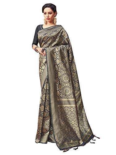 Sarees for Women Banarasi Art Silk Woven Saree ||Traditional Indian Wedding Gift Sari with Unstitched Blouse Black