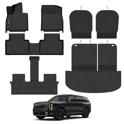 Naibeve Floor Mats for 2027 Telluride Gas 7 Seats (2nd Row Captain Seats) (Not for Hybrid) - All Weather Floor Mats & Trunk Mat with Backrest Mats & 2nd Row Backrest Mats Interior Accessories