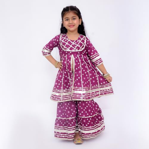 Image of LITTLE GINNIE Girls Kurta Sharara Set | Traditional Ethnic Wear for Kids