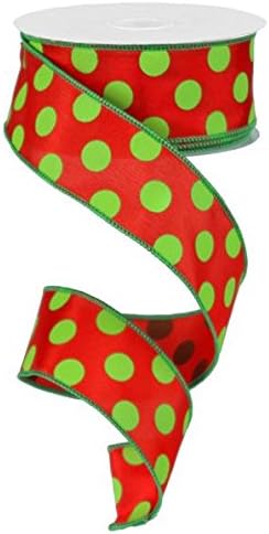 Ex=pressions Polka Dot Christmas Ribbon: Red and Lime Green 1.5" X 10 Yards : RG15873Y