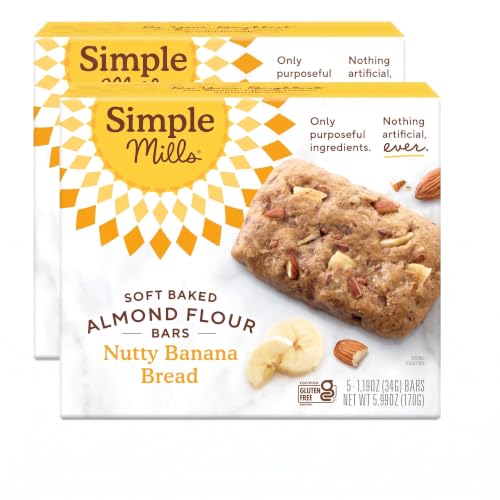 Simple Mills Nutty Banana Bread Soft Baked Almond Flour Bars,5.99 OZ,(Pack of 2)