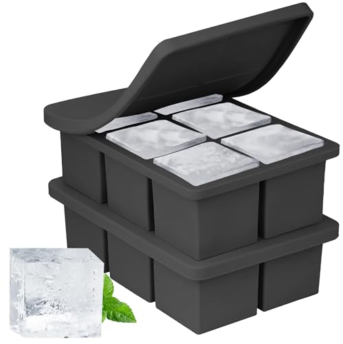 Image of Large Ice Cube Tray 2-Pack, Large Silicone Ice Cube Molds for Whiskey, 2-Inch Big Square Ice Trays for Freezing, Whiskey Ice Cubes Mold for Cocktails