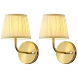 VISDANFO 2 Stück Wiederaufladbar Wandleuchte,LED Dimmbar Wandlampe, mit Touch Schalter und Fernbedienung, 5200mAh Akku Wiederaufladbar, mit Stoffschirm, für Schlafzimmer Wohnzimmer Flur(Gold + Beige)