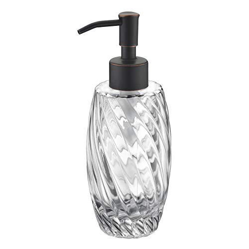 Image of Delle Rosa Countertop Glass Soap Dispenser Oil Rubbed Bronze Clear Glass Bottle Dispenser for Kitchen, Bathroom Essential Oils, Lotions, Liquid Soaps