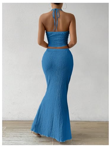 Image of SOLY HUX Women's Two Piece Outfits Twist Front Halter Cami Tops and Skirt Summer Set