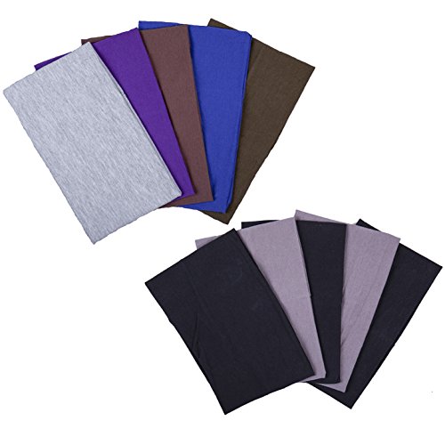 Set of 10: HBY8482; 5" Soft Cotton Workout & Yoga Stretch Moisture Wicking Headband Small Size