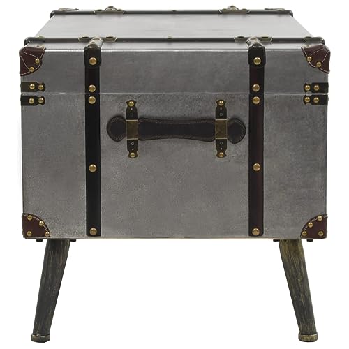 Mhdvray Vintage Couchtisch Kofferoptik aus MDF und Aluminium 102 x 51 x 47,5 cm Silber, Beistelltisch mit Stahlbeinen und Stauraum, modernes Design für Wohnzimmer Schlafzimmer Flur – Bild 4