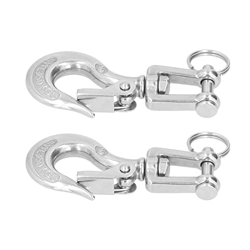 Safety Chain Hooks, Winch Hook Lifting Clevis Chain Hook 2Pcs Clevis Hook 304 Stainless Steel Rigging Accessory with Safety Latch (1/4 (350kg))