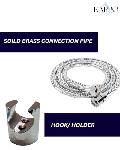 Image of RAPPO Solid Brass Health Faucet with Flexible Hose and Wall Hook Chrome Finish Handheld Jet Spray for Toilet Bathroom Accessory Durable Easy Install Utility Set (Dolphin Set - with Hose & Hook)