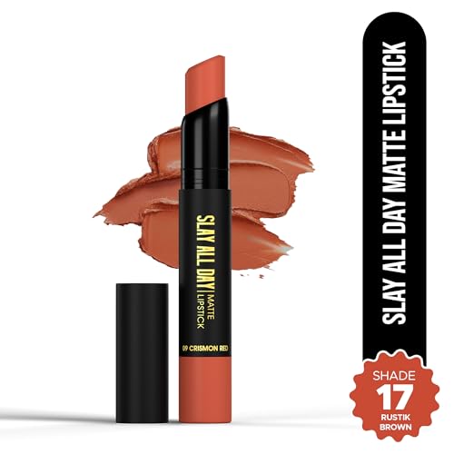Image of Hilary Rhoda Slay All Day Matte Lipstick | Transfer-proof & Smudge-proof | Long-Lasting & Premium Creamy Lipstick | Waterproof & Vibrant Colour lipstick | 2.6g (Rustic Brown - Shade 17)