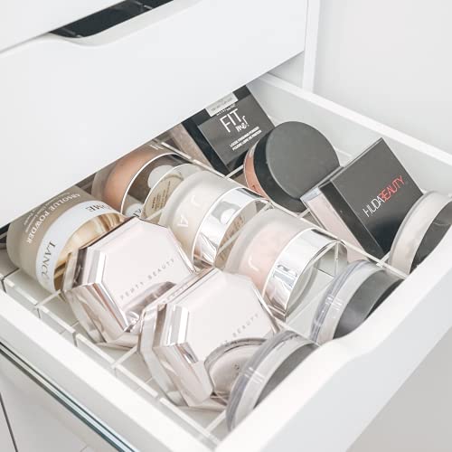 Clear Acrylic Makeup Drawer Organizer Dividers - Organizers for IKEA Alex 5 or Alex 9 Drawers, Compacts, Palettes, Bronzers, Blushers, Face Powders, Loose Powders, Eyeshadows