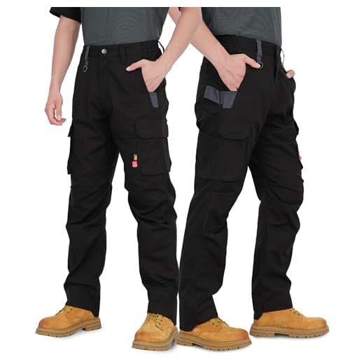 BOCOMAL Calça cargo elástica FR leve Ripstop ajuste relaxado resistente a chamas reforçado trabalho carpinteiro jeans NFPA2112 CAT2, Preto, 34W / 32L