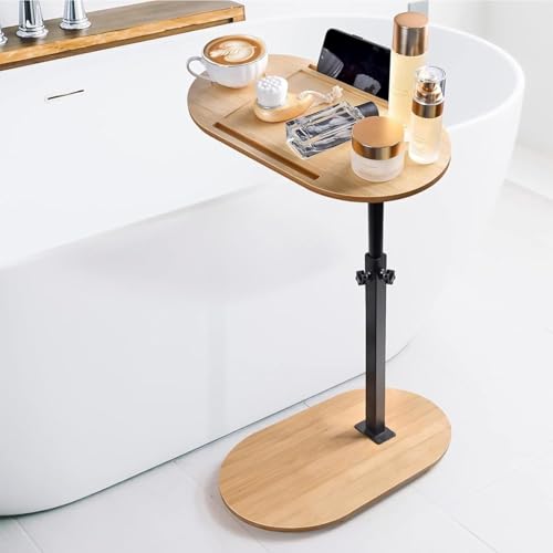 Mesa Auxiliar En Forma De C, Mesa Debajo Del Sofá Con Altura Ajustable Y Forma De C Para Sofá Y Cama, Mesa Auxiliar Con Bandeja Para TV Giratoria De 360° Para Espacios Pequeños, Sala De Estar(Wood)