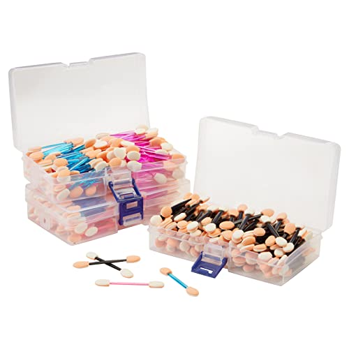 480 Pieces Disposable Eyeshadow Applicator Sticks, Double Sided Eye Makeup Applicators with 4 Storage Cases, 5 Colors