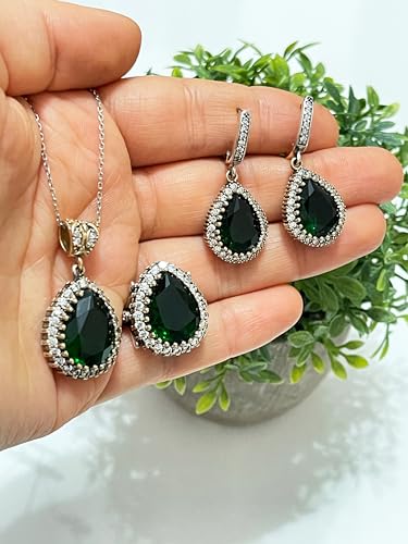 Hurrem Sultan Silver Jewelry Set - Emerald Silver Jewelry Set - Hurrem Queen Jewelry - Emerald Ring Earring Necklace2